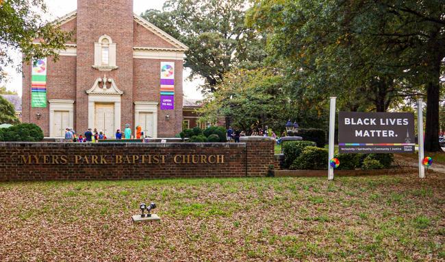 Myers Park Baptist with Black Lives Matter Sign