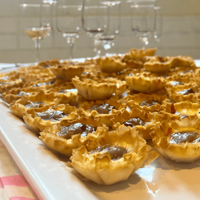 Much Ado Catering Phyllo Appetizers with Glasses
